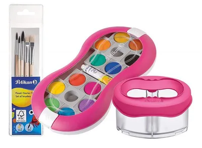 Produktbild von Pelikan Set pinke Wasserbox & Deckfarbkasten Space+ & 5 Pinsel