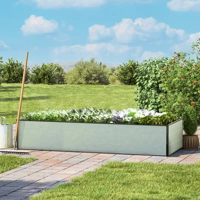 Produktbild von GFP HALFSIZE Aluminium Hochbeet - Platzsparendes & Stabiles Gartenbeet in Aluminium eloxiert - 195 x 77 x 39 cm - Ideales halbhohes Modell für Familien-Gartenspaß