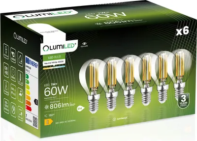 Obrázok produktu pre LUMILED LED žiarovky E14 P45 7W nahrádza 60W 6 kusov 806lm 4000K neutrálna biela 360° 230V žiarovka tvaru kvapky