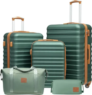 Immagine prodotto di COOLIFE set di valigie ABS guscio duro 4 ruote TSA lock 5pcs verde scuro/marrone