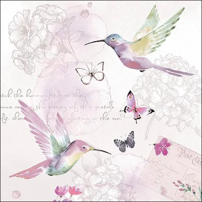 Produktbild von RP 20 Servietten Pale Hummingbird - Kolibri und Schmetterlinge im Vintage-Stil 33x33cm