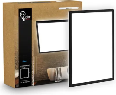 Produktbild von B.K.Licht LED Panel Flach 42x42cm Eckig 22W 3000lm 4000K Neutralweiß Spritzwasserschutz Schwarz - Deckenlampe Badezimmer Küche Wohnzimmer