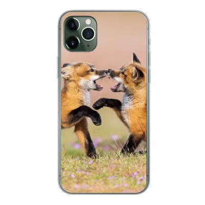 Produktbild von MuchoWow® Handyhülle Schutzhülle Hülle für iPhone 11 Pro Max Füchse - Blumen - Porträt Silikon Softcase Handy Hülle - Schutz
