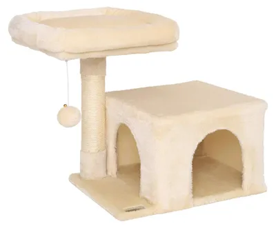 Produktbild von Kratzbaum 50 cm, mit Höhle und Plüschball, Sisalseil und weicher Plüsch, beige, für Katzen