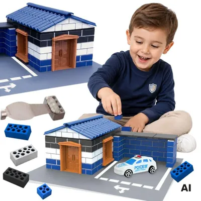 Produktbild von WOOPIE DIY Baukasten zum Bauen aus Ziegeln Polizeistation 186 Stk. Bausteine