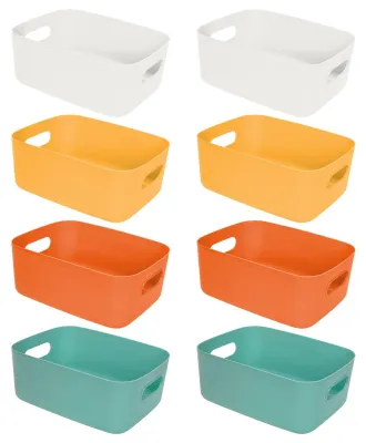 Imagen del producto de Juego de 8 cajas de almacenamiento de colores con asas, ideales para el baño y la cocina