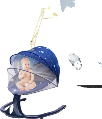 Image de Balançoire électrique pour bébé, vitesse réglable, berceuse télécommandée, bleu