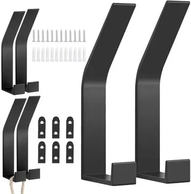 Produktbild von Set aus 6 modernen Kleiderstangen, Kleiderstangen, Wasserhahnhalterungen zum Bohren, zeitlosen Wandhaken, doppelten Kleiderstangen für Mäntel, Mäntel, Kleidung, Schals, Handtaschen und mehr (schwarz)