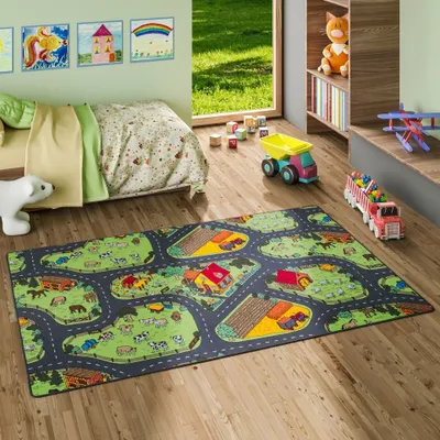 Produktbild von Kinder Spiel Teppich Bauernhof Grün, Größe:400x500 cm