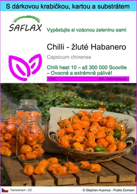Obrázek produktu pro SAFLAX Dárková sada - Chilli - žluté Habanero - Capsicum chinense - 10 Semena - S dárkovou krabičkou, přepravním štítkem, dárkovou kartou a pěstebním médiem