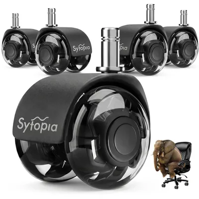 Produktbild von Stuhlzubehör Sytopia 5er-Set Rollen für Bürostühle, perfekte geräuschlose Gummiräder für Bürostühle, Hartbodenrollen, Parkettböden (schwarz, nicht für