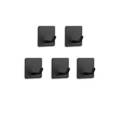 Produktbild von TECBULL® 5 Edelstahl Klebehaken massiv V2 - Schwarz (matt), Handtuchhaken Bad selbstklebend, Handtuchhalter ohne Bohren, rostbeständig