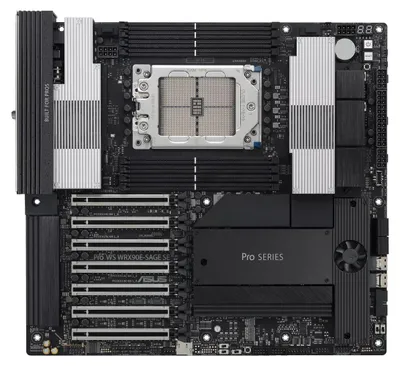 Zdjęcie produktu dla ASUS PRO WS WRX90E-SAGE SE, AMD, Socket sTR5, AMD Ryzen Threadripper PRO 7000 WX-Series, DDR5-SDRAM, 2 TB, DIMM