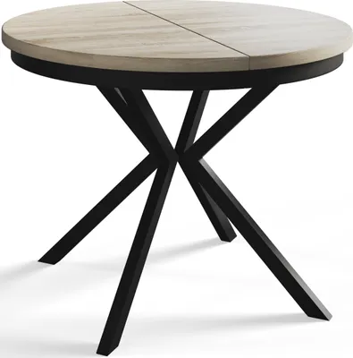 Immagine prodotto di Tavolo da pranzo rotondo BERG, tavolo allungabile diametro: 90 cm/170 cm, tavolo da soggiorno colore: beige, con gambe in metallo nero