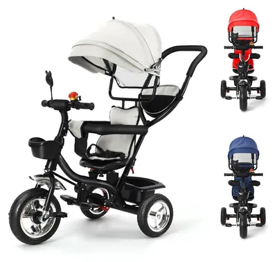 Produktbild von 3-in-1 klappbares Baby Dreirad - Kinder Dreirad - 360° drehbarer Sitz - Schiebestange mit Sonnendach - für Kinder 3–6 Jahre - bis 20 kg - grau