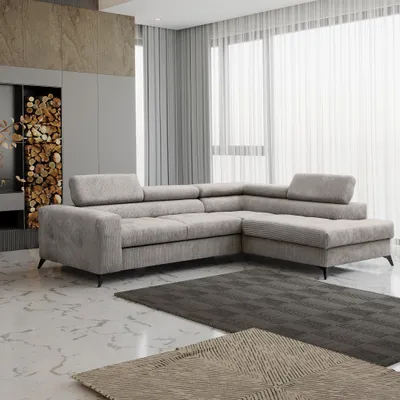 Produktbild von Ecksofa Schlafsofa AMADEO Stoff Anafi Sandgrau Ottomane Rechts