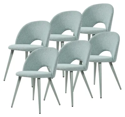 Zdjęcie produktu dla Zestaw 6 krzeseł do jadalni „Karijoki” – krzesła tapicerowane, tkanina, metalowe nogi, 77 x 50 x 55 cm, jasnozielone