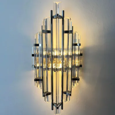 Produktbild von Wandleuchte Innen Aus Metall (Chrom Farbe) und Glas in Vintage Deko Lampe
