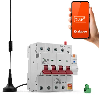 Image de fusible 3 phases Zigbee 4P Tuya 63A 6KV Disjoncteur-Antenne de mesure d'énergie