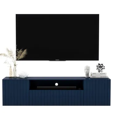 Obrázek produktu pro Závěsná TV skříňka Televizní stolek Glamour RTV skříňka 150 cm Elpis 2 Tři dveře - Moderní Barva: Námořnicky modrá matná - italská hluboká matná fólie