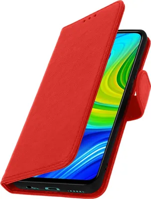 Zdjęcie produktu dla Etui ze sztucznej skóry z funkcją podstawki dla Xiaomi Redmi Note 9 - czerwone