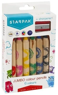 Productafbeelding van Kleurpotloden + puntenslijper, 6 kleuren, Jumbo
