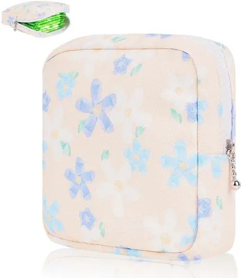 Produktbild von Ibenzoa® Aufbewahrungstasche für Menstruationsprodukte & Kosmetik, Reißverschluss, weich, 13 x 13 x 4 cm – Platz für 6–10 Binden