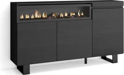 Produktbild von Sideboard, Highboard, 150x35x87cm, 3 Türen, Elektrokamin. Industriedesign, Schwarz