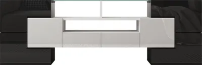 Produktbild von TV-Schrank 145 cm in Weiß und Schwarz mit LED und Glasoberfläche