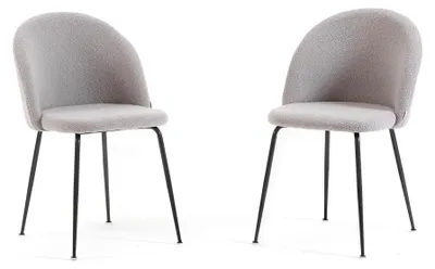 Produktbild von Set 2 Esszimmerstühle aus Teddy-Stoff, gepolstert mit Metallbeinen, moderne Stühle für Küche, Esszimmer, Bar und Restaurants SARA - Hellgrau / Dunkelgrau