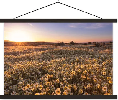 Produktbild von MuchoWow® Textilposter Blumen - Frühling - Sonnenuntergang 150x100 cm mit schwarzem Rahmen - Schlafzimmer