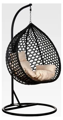 Produktbild von Hängesessel Style XXL Rattan Korb Gestell Schwarz mit Relaxkissen Beige