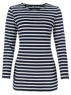 Produktbild von modAS Damen Long-Shirt mit Streifen Maritim - Gestreiftes Shirt Komfortschnitt aus Baumwolle in Blau-Weiß Größe 40