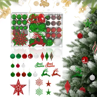 Image de LZQ Set de 108 boules de Noël, Différentes formes Décorations de Noël, mates, brillantes, scintillantes, Décorations de Noël réutilisables, Couleurs classiques de Noël