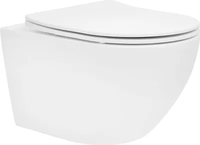 Produktbild von LuxeBath Spülrandloses Hänge WC lang 54cm, Weiß matt, mit WC-Sitz abnehmbar aus Duroplast Softclose Absenkautomatik, aus Sanitärkeramik
