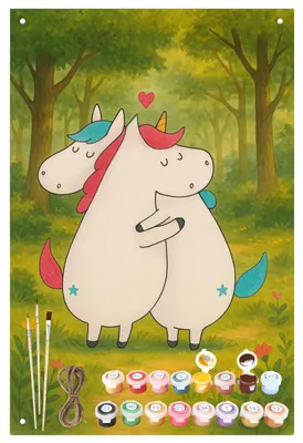 Produktbild von Mr. & Mrs. Panda Malen nach Zahlen Einhorn Mitteilung Design - Weiß - Geschenk, Valentinstag, Blechschild, Metallplatte, set, Liebe, Einhörner, zahlenmalerei, Ehe, Spruch