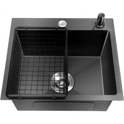 Zdjęcie produktu dla Zlewozmywak kuchenny – zlewozmywak do zabudowy z jedną komorą – 45×40×20 cm – prostokątny – stal nierdzewna 201 – 2 otwory – bez baterii – czarny
