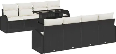 Produktbild von vidaXL Gartensofa-set mit Kissen mit Kissen 9 pcs Schwarz Poly Rattan
