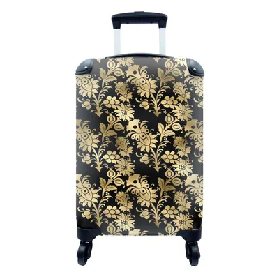 Produktbild von MuchoWow® Koffer Handgepäck Trolley Rollkoffer Kleine Reisekoffer mit 4 Rollen - Muster - Blumen - Gold - Cabin Size < 55x40x23 cm & 55x40x20 cm - Fotokoffer - Kabinenkoffer - Boardgepäck - Reise-Box - Reisekoffer - Reisegepäck - Koffer mit Bild - Trolley für Kinder