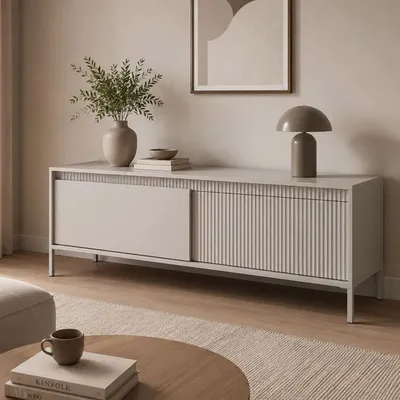 Image de Kameza - Meuble TV, 154x40x53h cm Beige, une Étagère