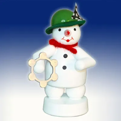 Produktbild von Schneemann Musikant mit Tambourin (8cm) von Zenker Volkskunst