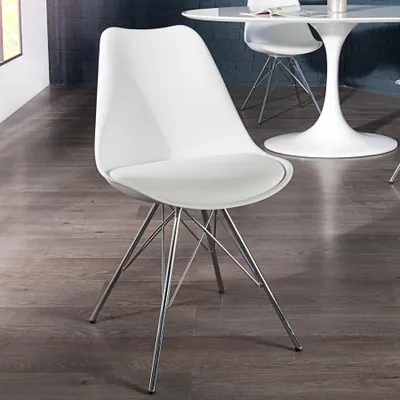 Produktbild von riess-ambiente Retro Stuhl SCANDINAVIA MEISTERSTÜCK weiß mit verchromten Stuhlgestell Esszimmerstuhl Konferenzstuhl