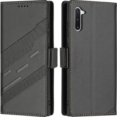 Produktbild von Hülle für Samsung Galaxy Note 10 5G, Kunstleder Brieftaschen Handyhülle mit Kartenfach und Standfunktion Schwarz