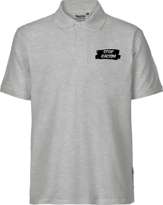 Produktbild von Huuraa Herren Polo Shirt Stop Racism 3XL Sport Grey Bio Baumwolle Fairtrade Poloshirt Geschenkidee