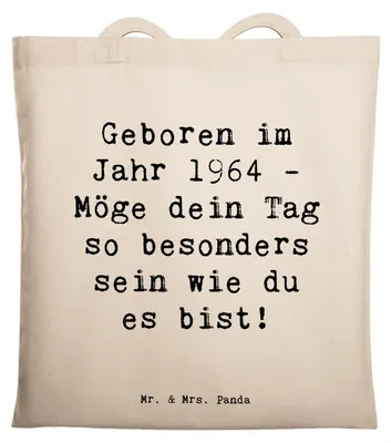 Produktbild von Mr. & Mrs. Panda Shopping Tasche Spruch 1964 Geburtstag - Weiß - Geschenk, Geburtsjahr, Jubiläum, Glückwunsch, Geboren im Jahr, Happy Birthday, Tote Bag, Laptoptasche