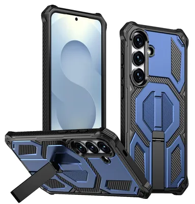 Immagine prodotto di Custodia magnetica per Samsung Galaxy S25 FE, compatibile con MagSafe, con supporto in metallo, custodia antiurto di qualità militare - Blu