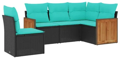 Image de vidaXL Ensemble de 5 canapés de jardin avec coussins, polyrattan noir