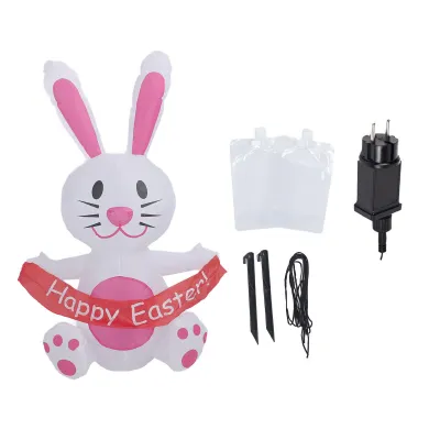 Image de Lapin gonflable de 1,2 m – Lapin de Pâques à LED en polyester 210T, décoration d'extérieur imperméable avec soufflerie pour le jardin et les fêtes, rose