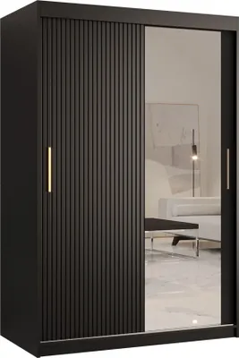 Produktbild von MIRJAN24 Kleiderschrank Riflo Slim 2 120, Schwebetürenschrank mit zwei Kleiderstangen, Garderobe mit Frontspiegel (Farbe: Schwarz, Größe: 120 cm)