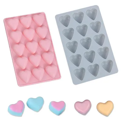 Immagine prodotto di Stampo in silicone a forma di cuore, con 15 cavità, per cioccolato, caramelle, cubetti di ghiaccio, snack per cani, confezione da 2 pezzi